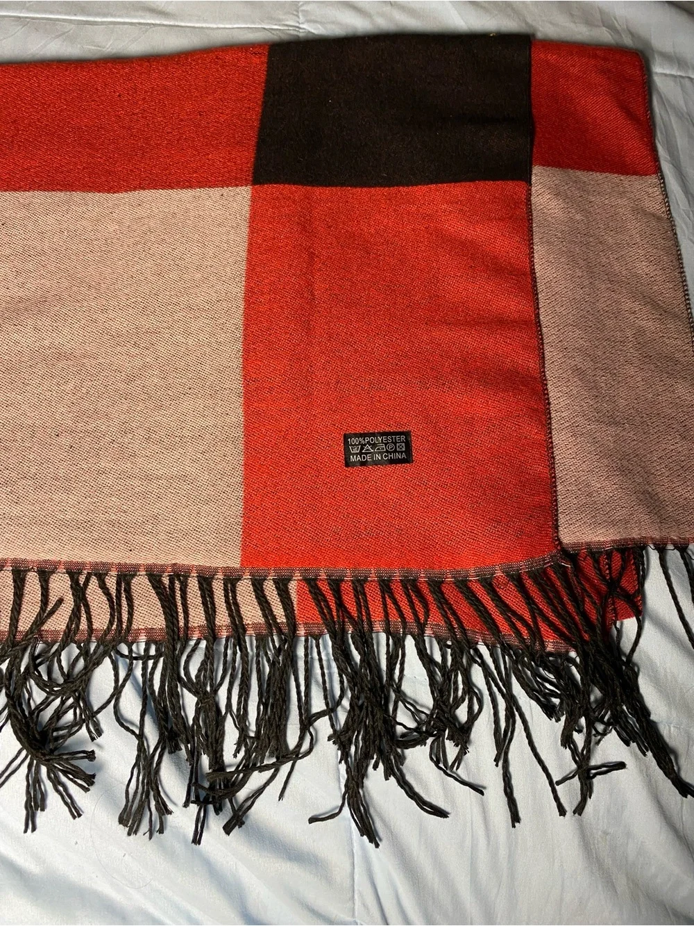 Red Plaid Wool Scarf - Classic Check Design